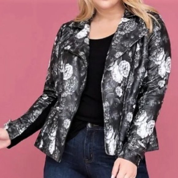 Lane Bryant Floral Moto Jacket Faux 